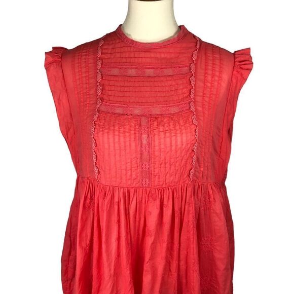 Free People Nobody Like You Cotton Peasant Dress w/ Pockets Coral Size Medium - Picture 5 of 14